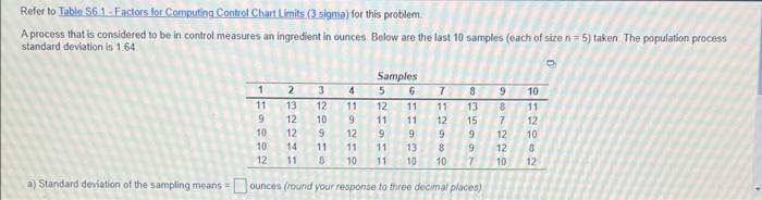 Refer to Table S61 - Factors for Computing