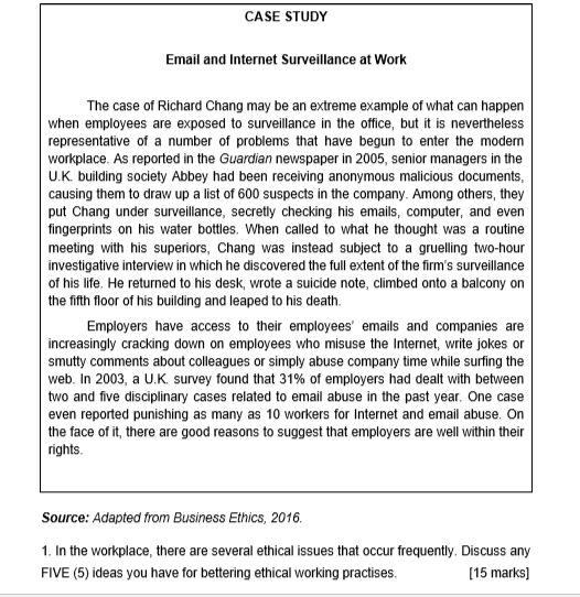 I need the answer quickly!! CASE STUDY Email and