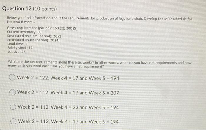 Question 12 (10 points) Below you find