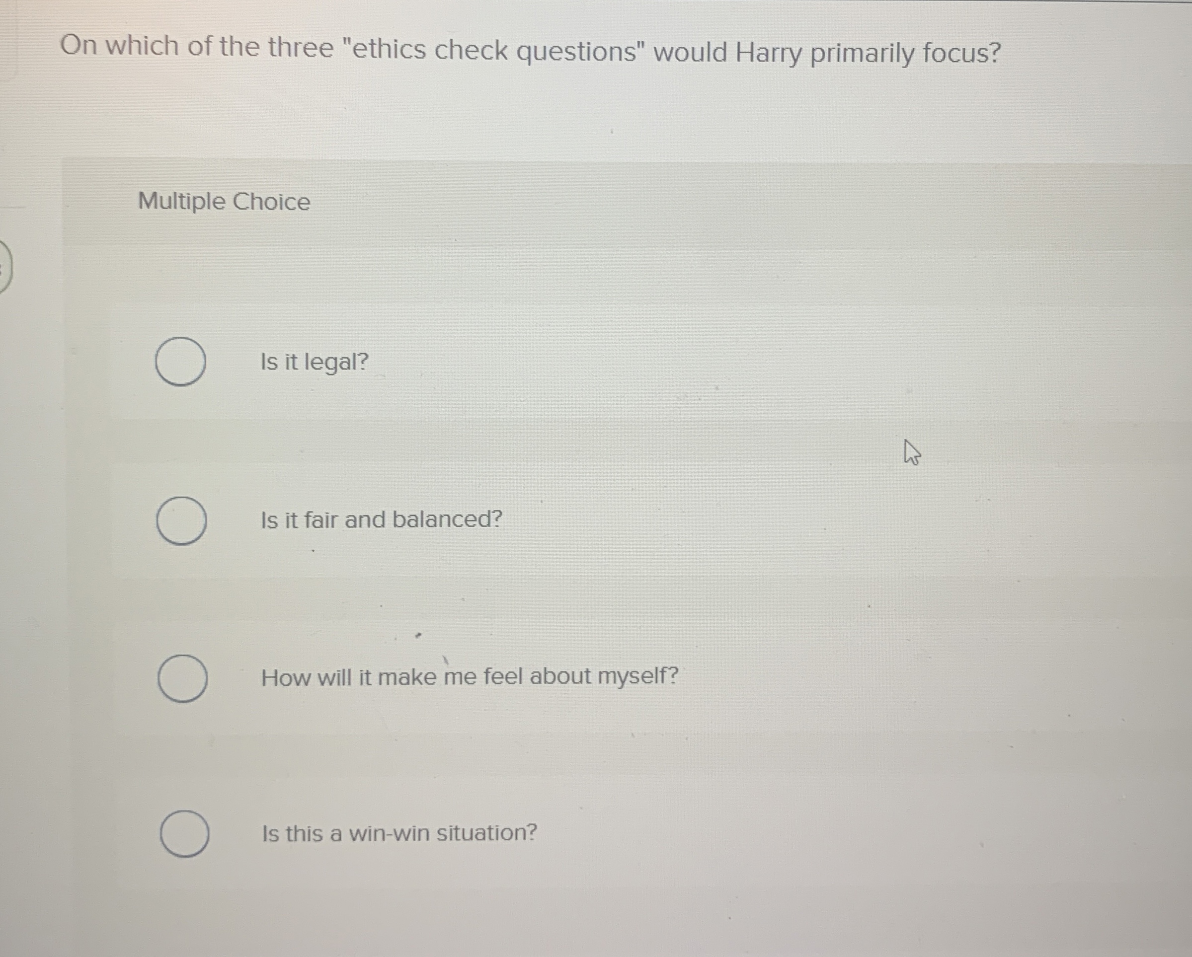 On which of the three "ethics check questions"