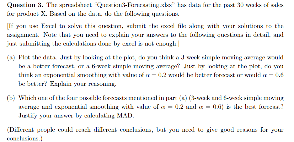 Question 3. The spreadsheet