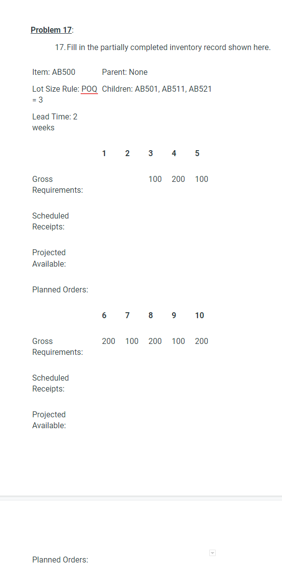 Problem 17 17. Fill in the partially completed
