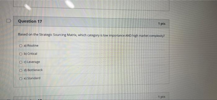 v D Question 17 1 pts Based on the Strategic