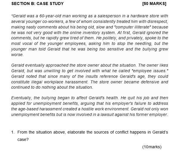 I need the answer quickly!! SECTION B: CASE STUDY