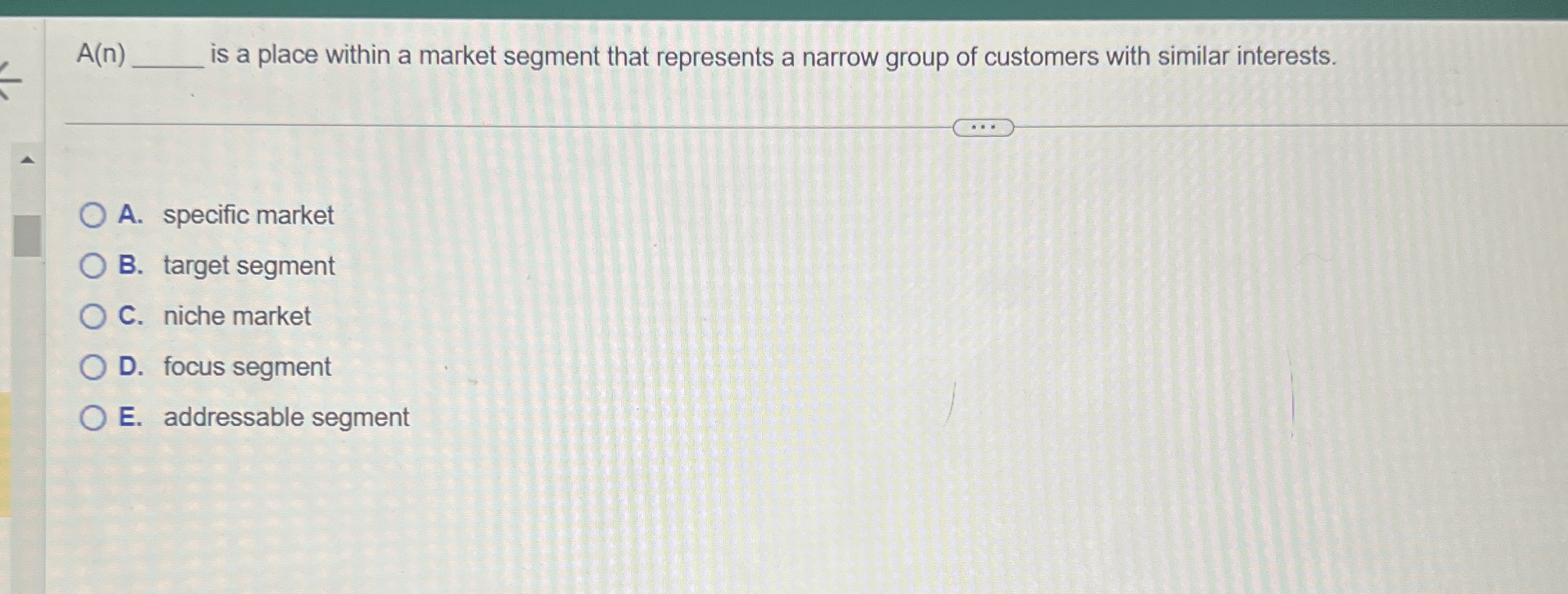 A ( n ) q , is a place within a market segment