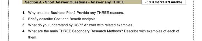 Section A - Short Answer Questions - Answer any