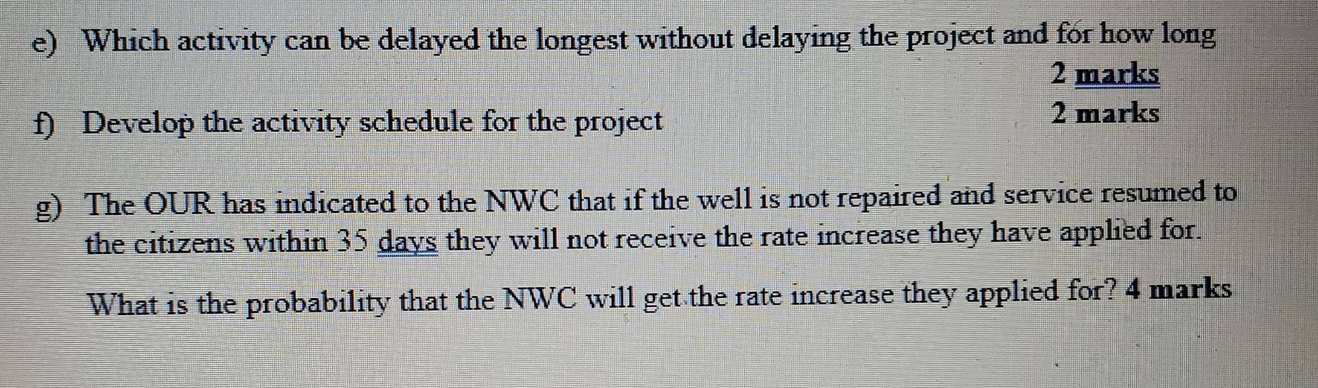 help please Duration in days Activity Predecessor