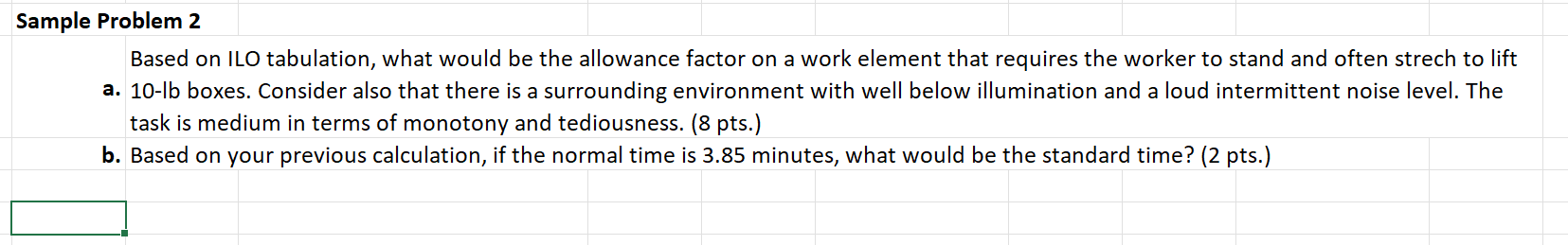 Sample Problem 1 The continuous timing method is