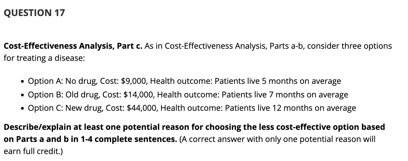 QUESTION 1 7 Cost - Effectiveness Analysis, Part