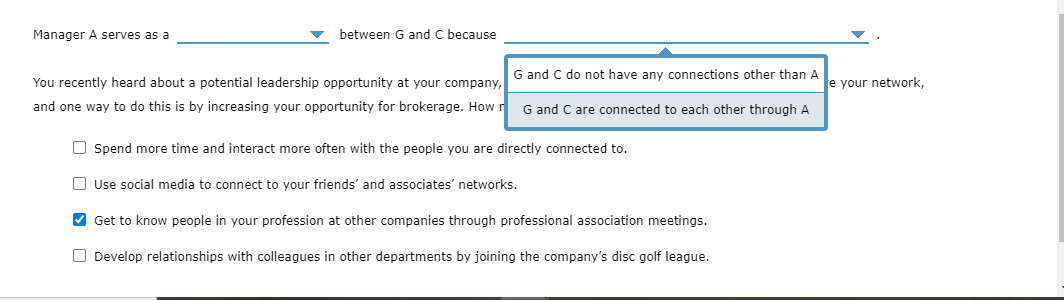 Manager A serves as a between G and C because G