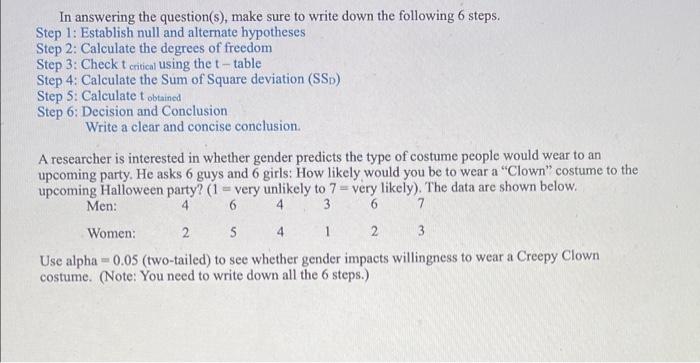 In answering the question(s), make sure to write