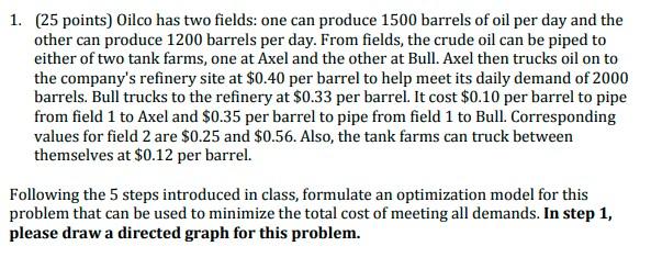 1. (25 points) Oilco has two fields: one can