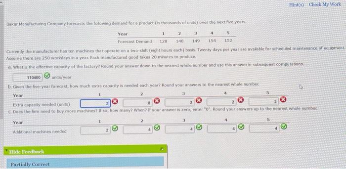 Hint(s) Check My Work Baker Manufacturing Company