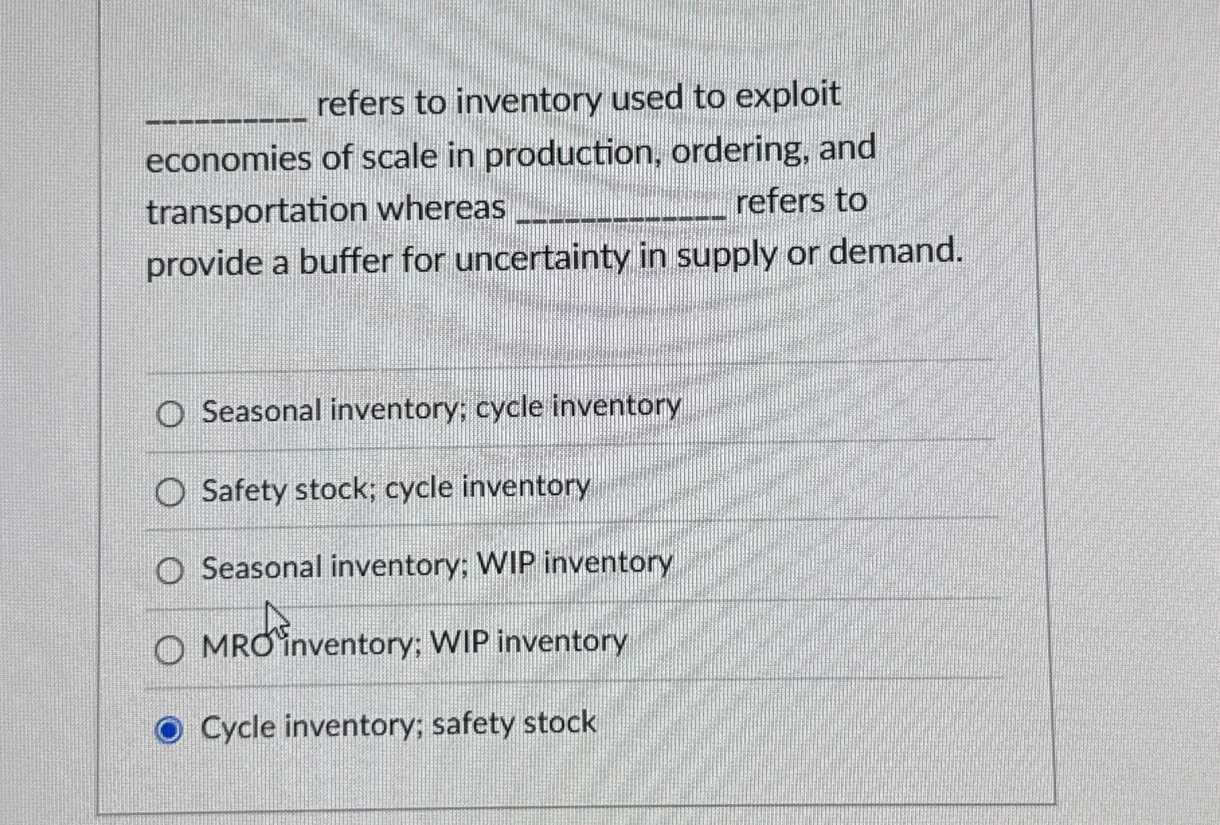 q , refers to inventory used to exploit economies