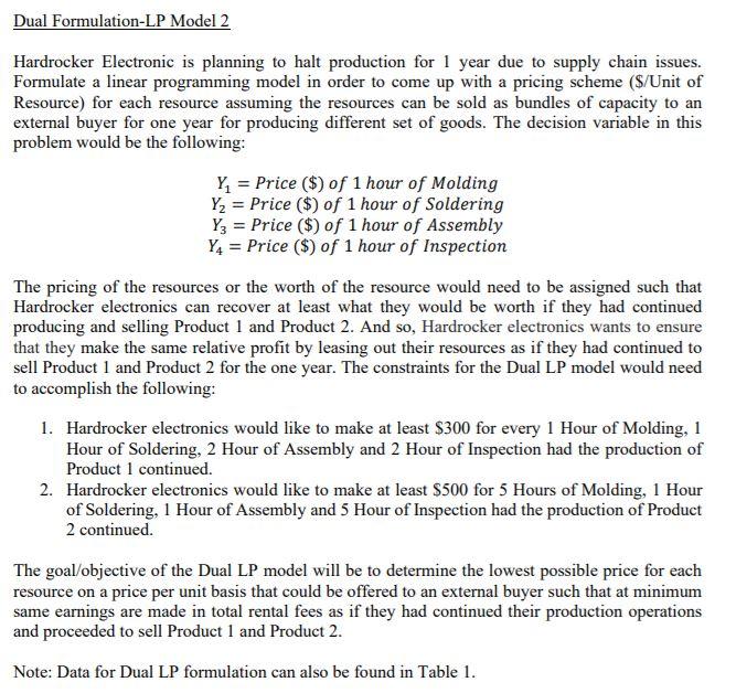 Problem #2 Primal Formulation-LP Model 1