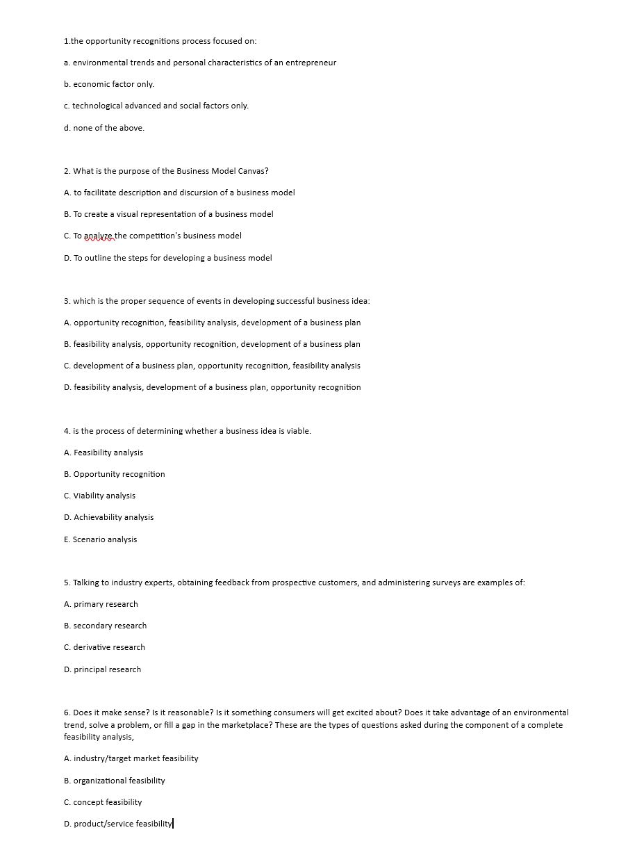 1 . the opportunity recognitions process focused