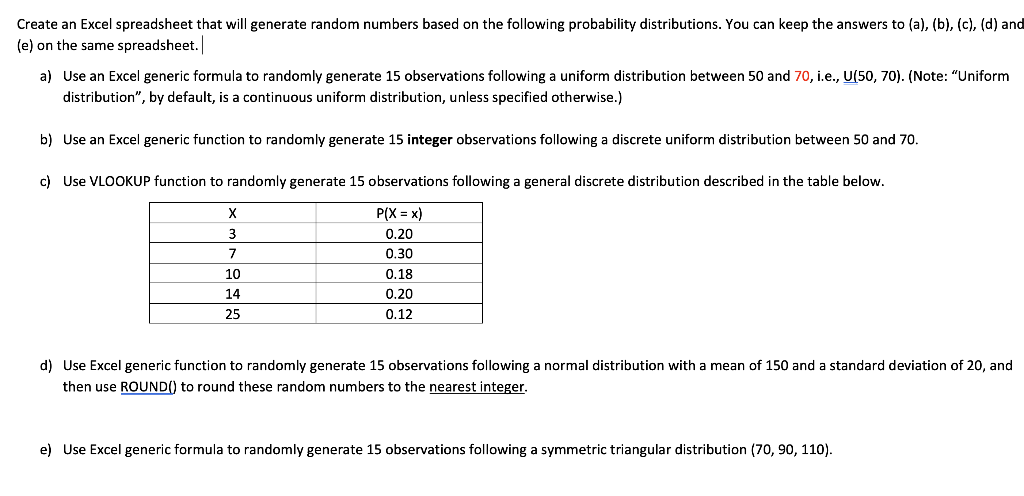 Create an Excel spreadsheet that will generate