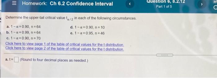 Homework: Ch 6.2 Confidence Interval Question 6,