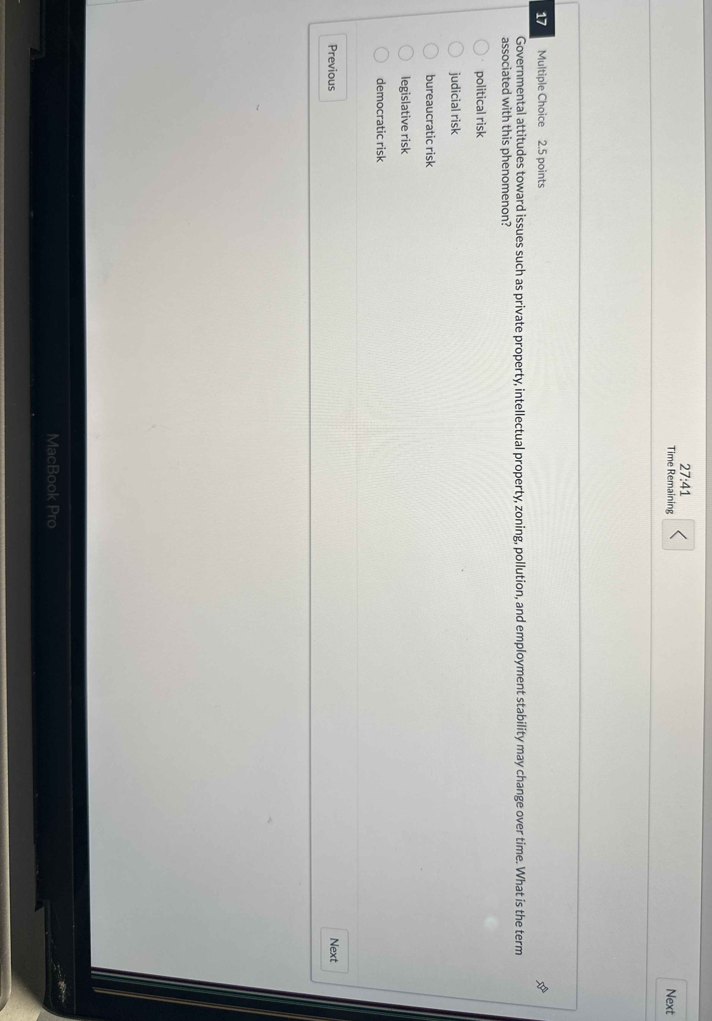 2 7 : 4 1 Time Remaining Next 1 7 Multiple Choice