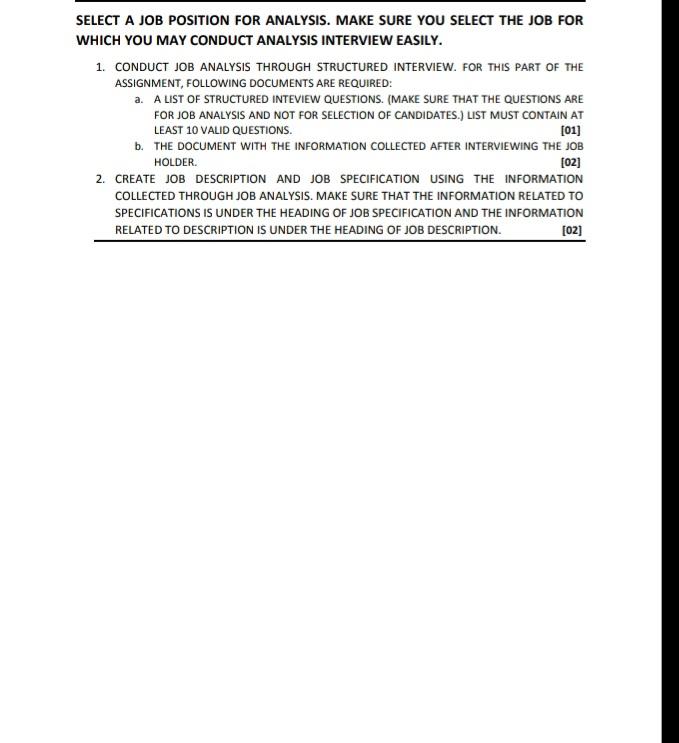 Solved Complete Question SELECT A JOB POSITION