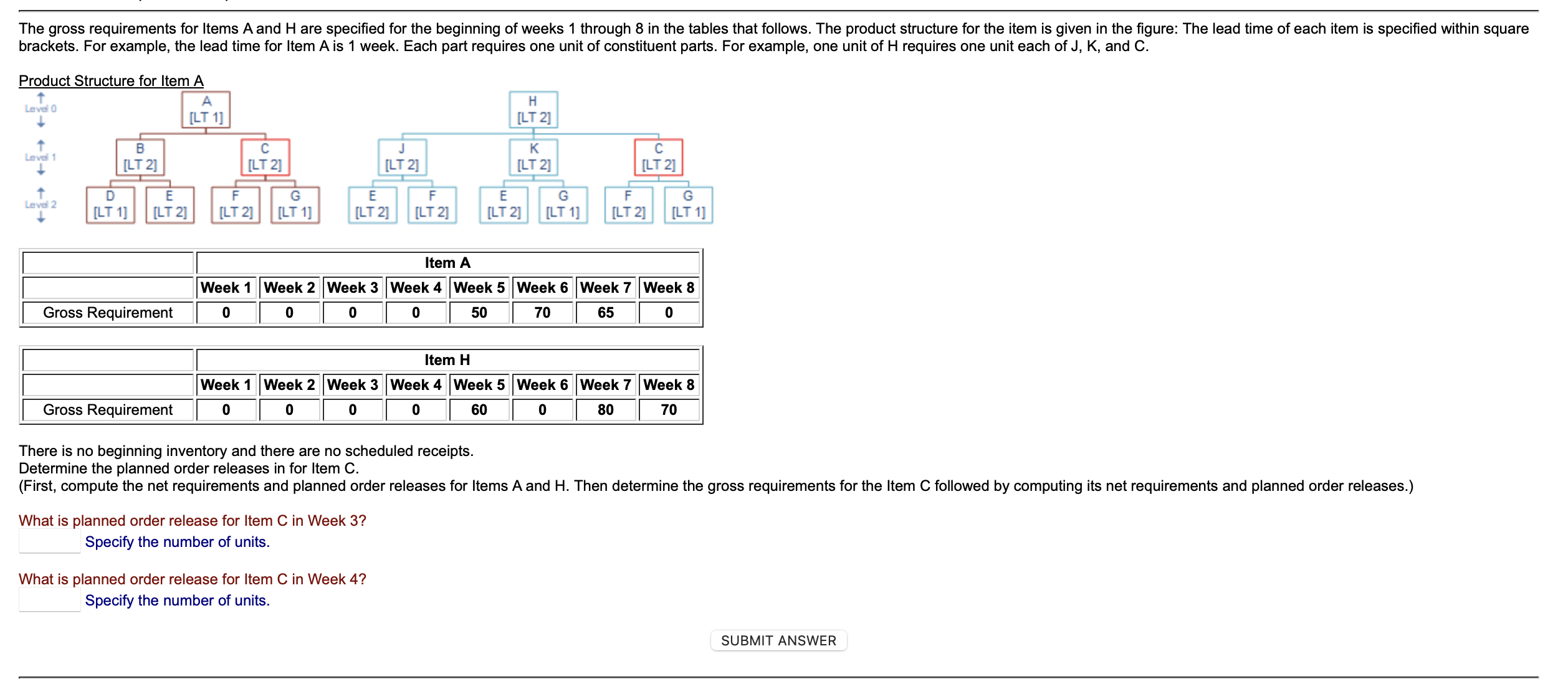 brackets. For example, the lead time for Item A