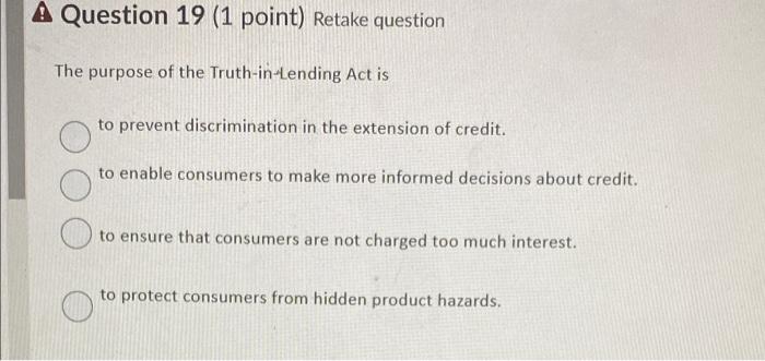 19 A Question 19 (1 point) Retake question The