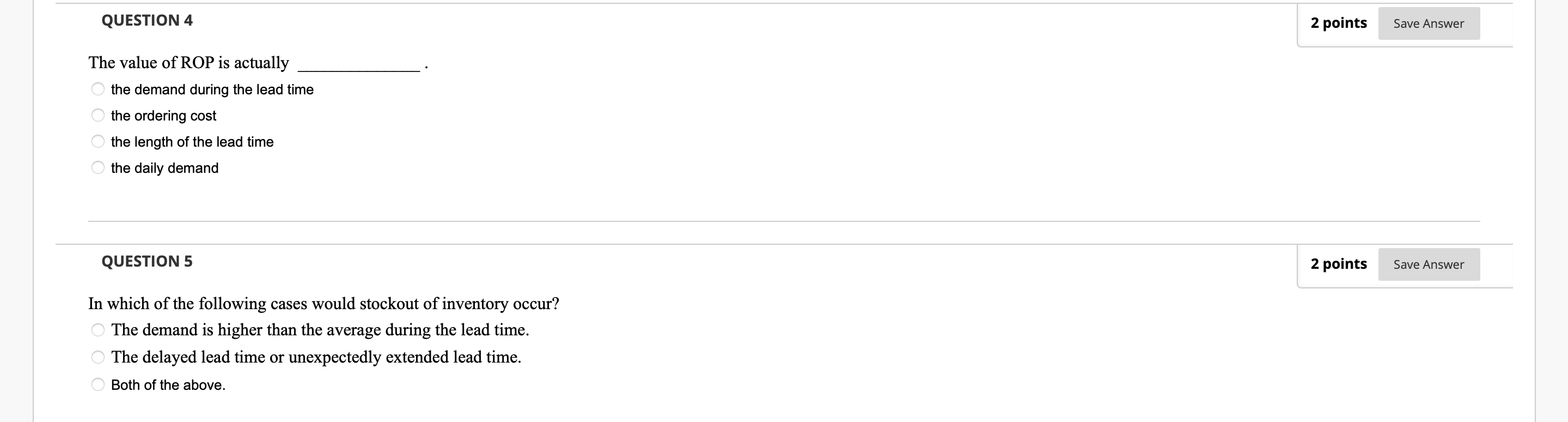 QUESTION 4 2 points Save Answer The value of ROP