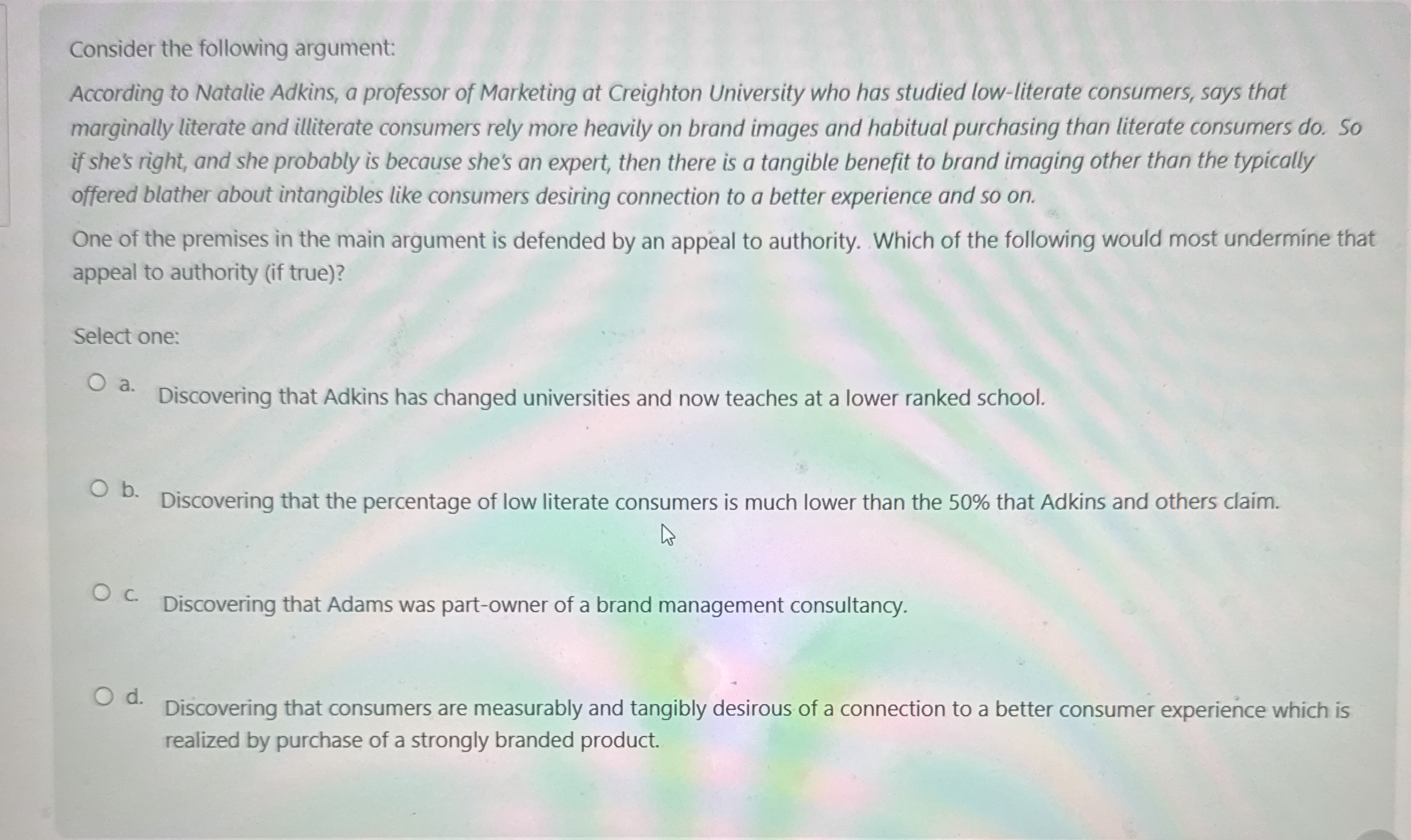 Consider the following argument: According to