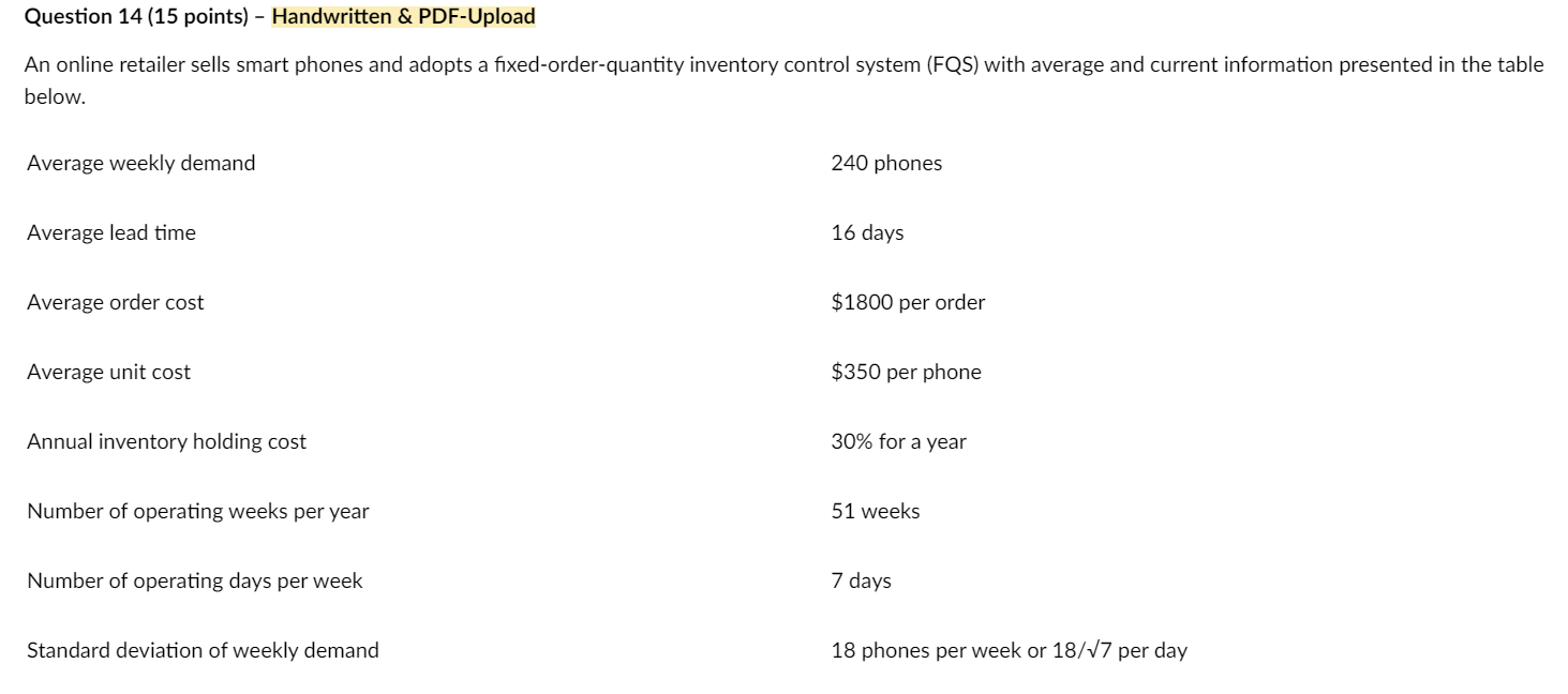 Question 14 (15 points) - Handwritten &