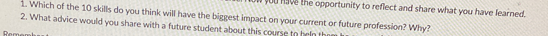 opportunity to reflect and share what you have