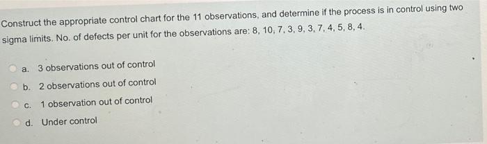 Construct the appropriate control chart for the
