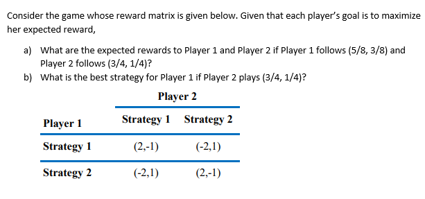 Consider the game whose reward matrix is given