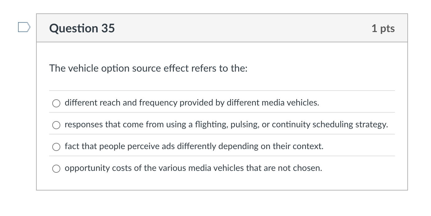 Question 3 5 The vehicle option source effect
