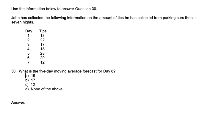 Use the information below to answer Question 3 0