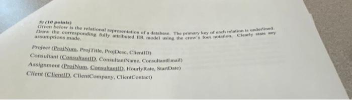 (10 points) assumptions made Draw the