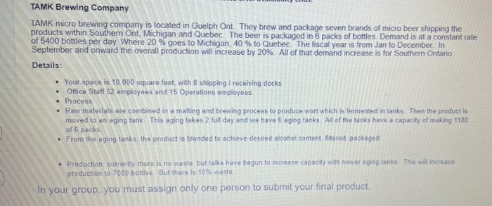 please answer question 14 TAMK Brewing Company