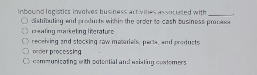 Inbound logistics involves business activities