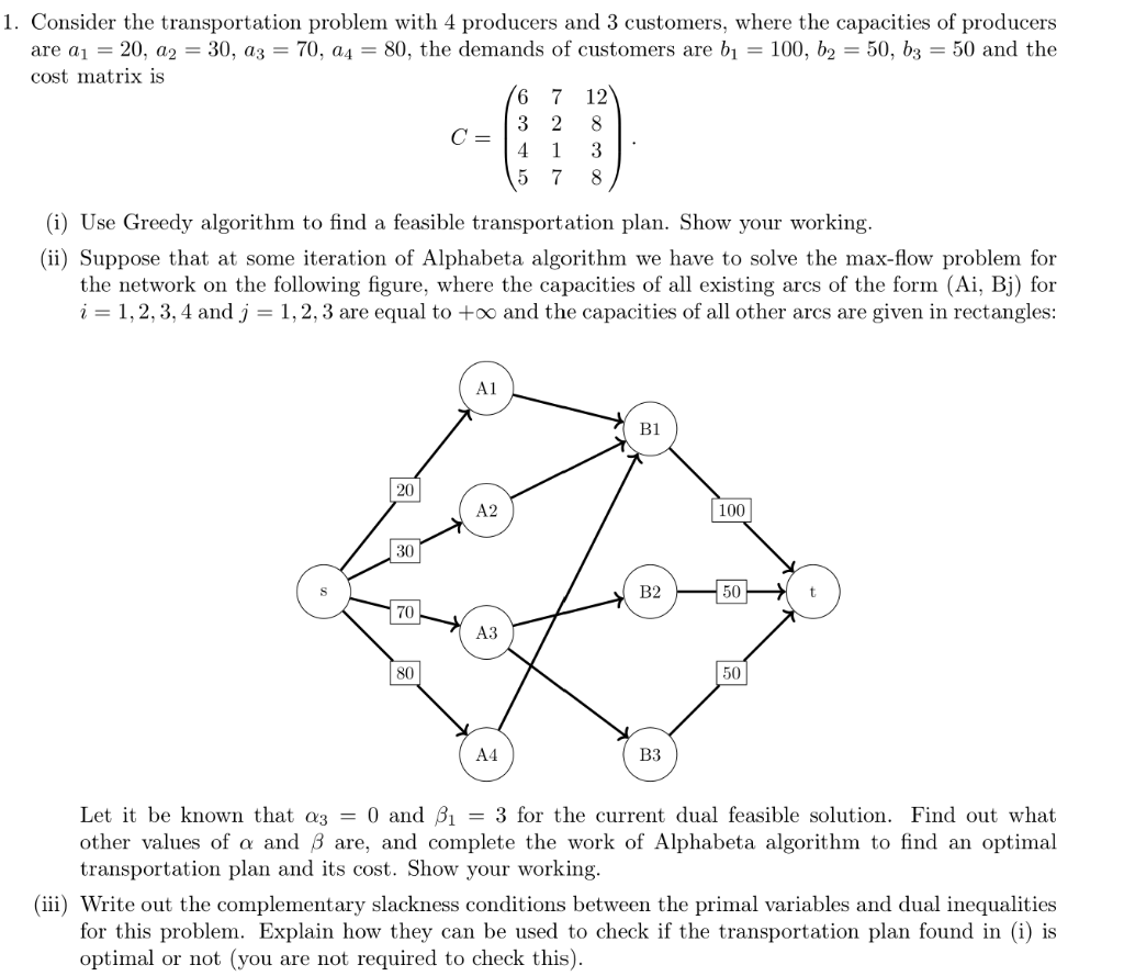 1. Consider the transportation problem with 4