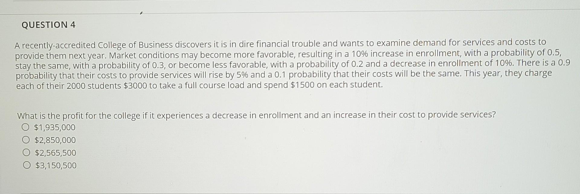 QUESTION 4 A recently-accredited College of