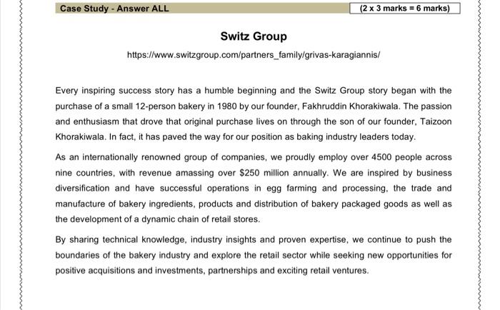 Case Study - Answer ALL (2 x 3 marks = 6 marks)