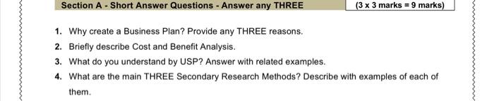 Section A - Short Answer Questions - Answer any