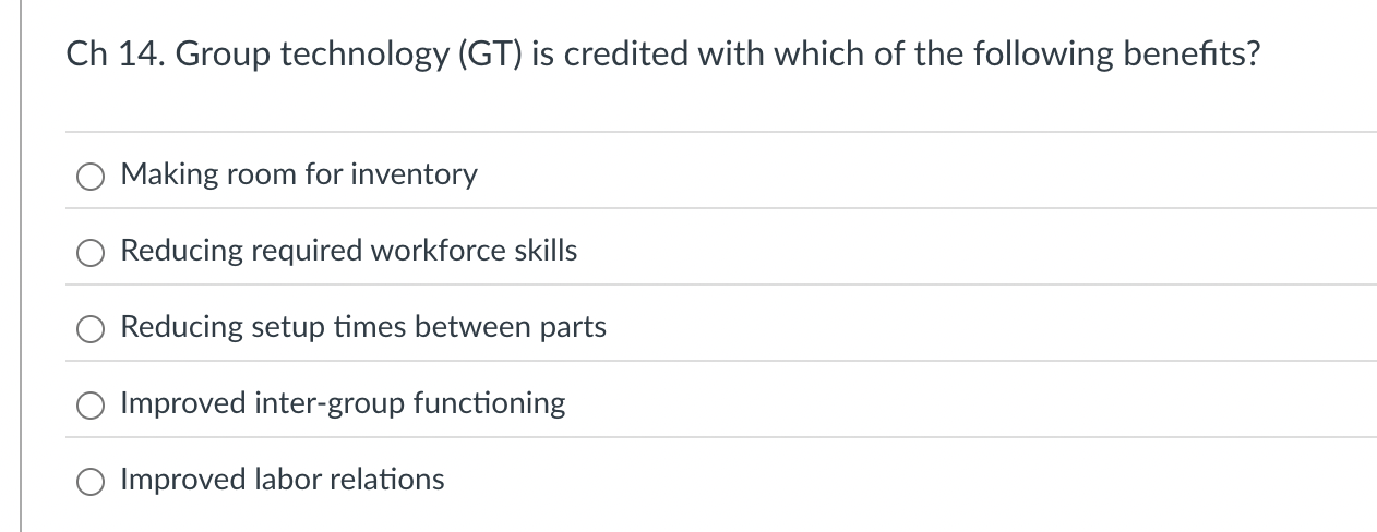 Ch 1 4 . Group technology ( GT ) is credited with
