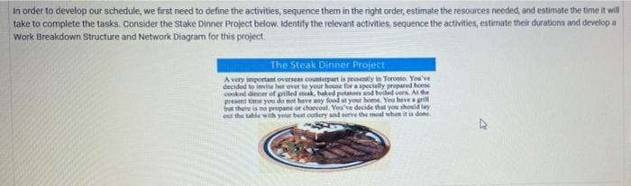 In order to develop our schedule, we first need