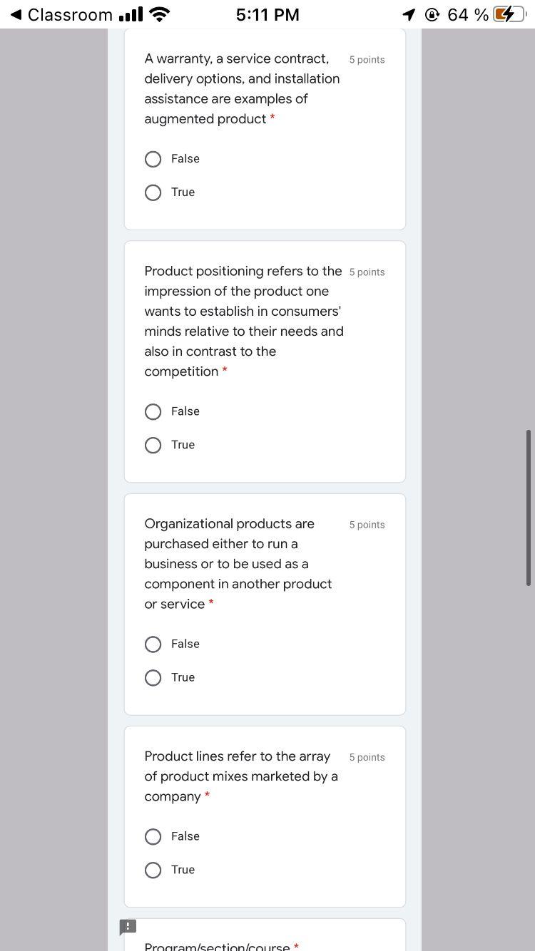 Classroom Il 5:11 PM @ 64 % 5 points A warranty,