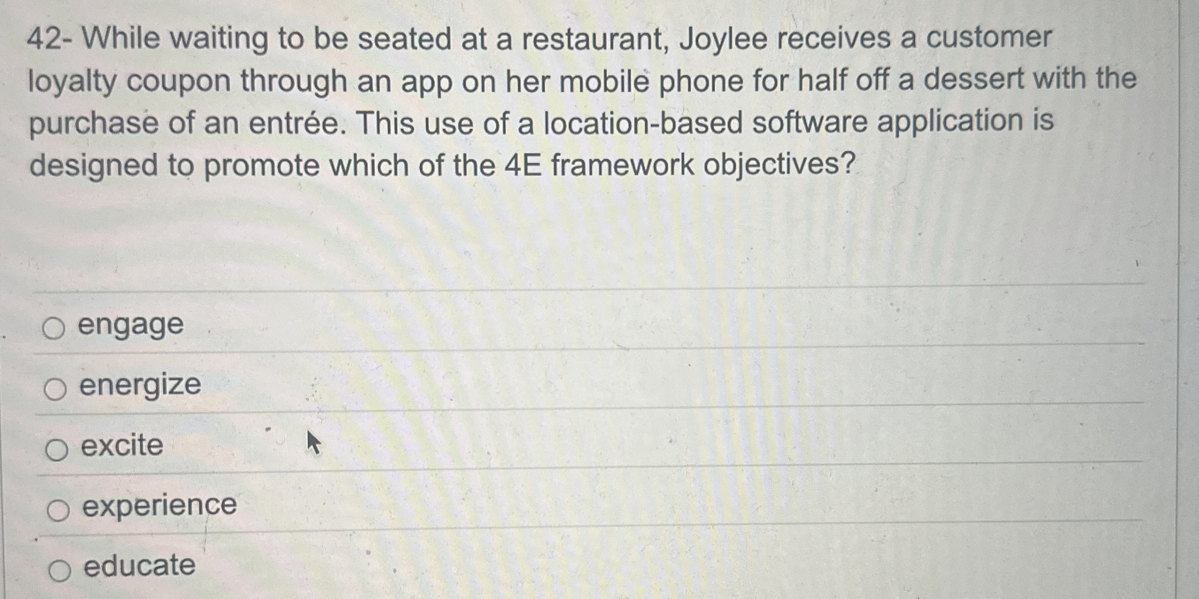 4 2 - While waiting to be seated at a restaurant,