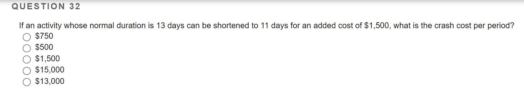 QUESTION 32 If an activity whose normal duration