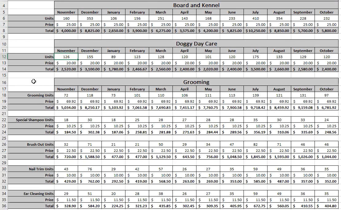 Create a Sales forecast for 12 months based on