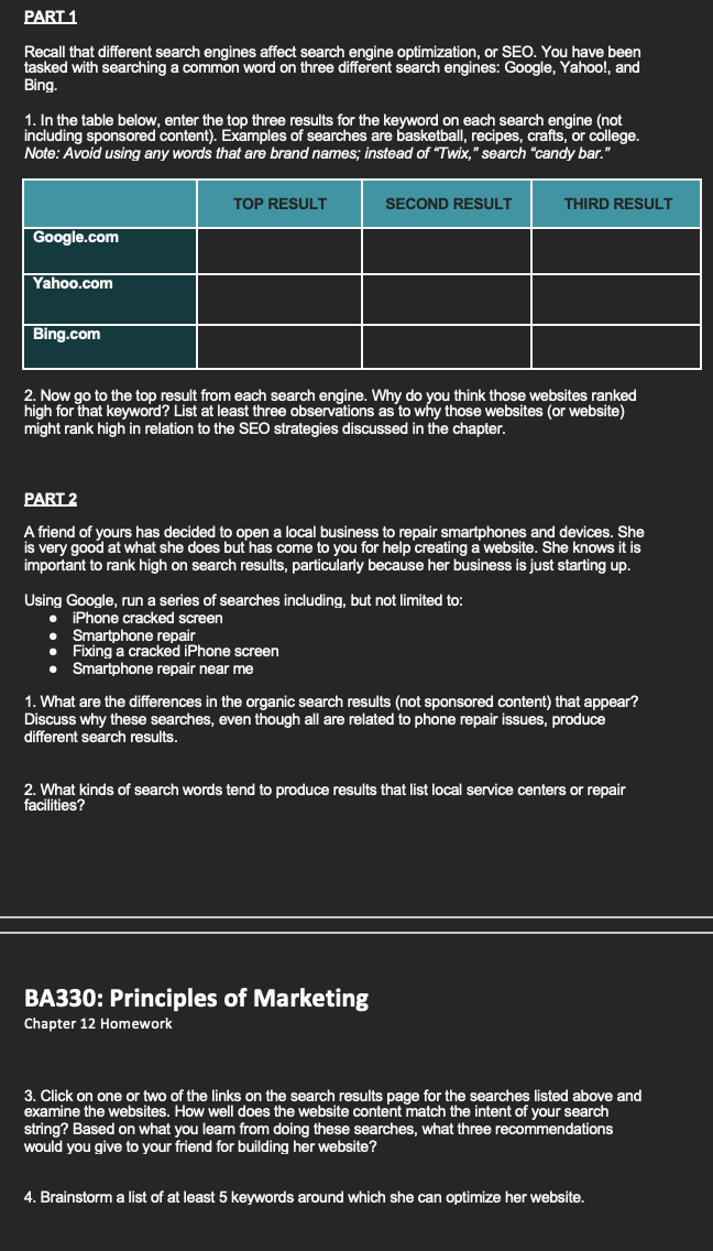 it is a marketing class PART 1 Recall that