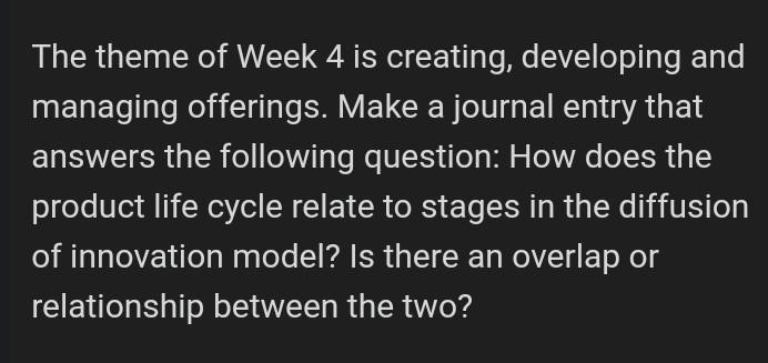 The theme of Week 4 is creating, developing and