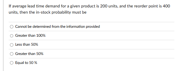 If average lead time demand for a given product